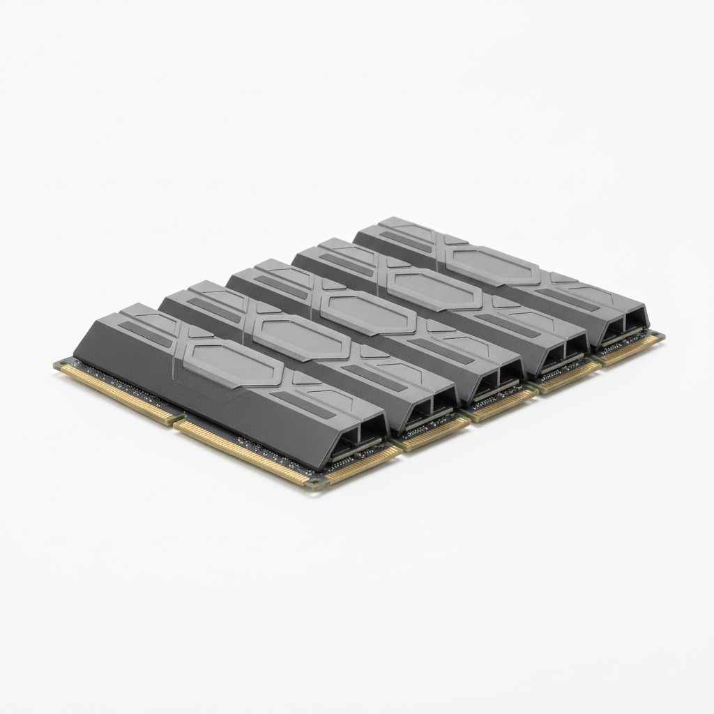 Módulos de memoria RAM DDR5 sobre fondo blanco en composición minimalista para análisis técnico de mercado