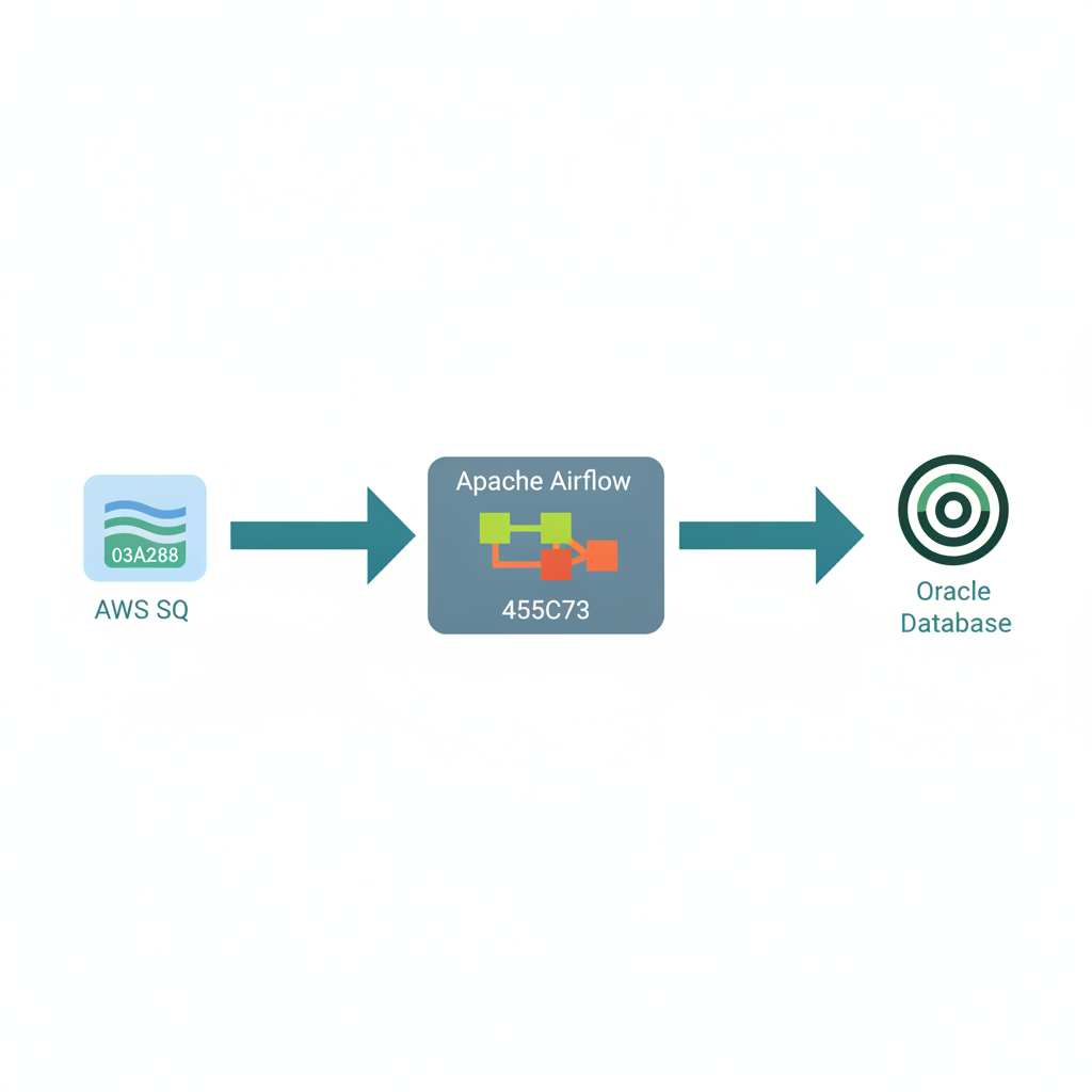 Diagrama de arquitectura de integración entre Apache Airflow, AWS SQS y Oracle Database con flujo de datos bidireccional