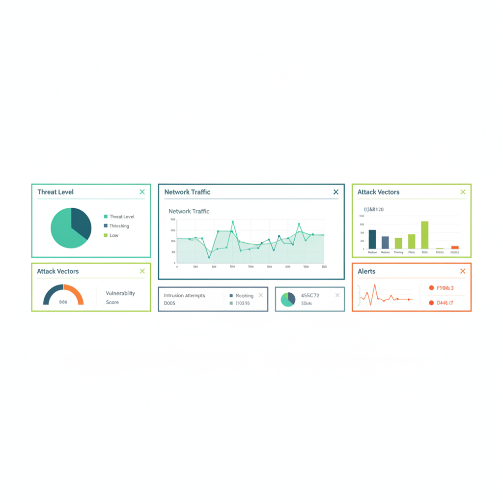 Dashboard de monitoreo de ciberseguridad con gráficos en tiempo real para CISO empresarial