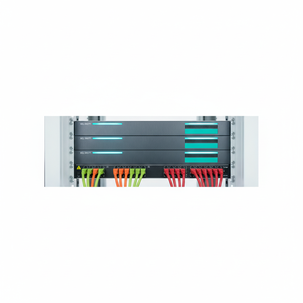 Servidor SQL Server en rack de data center con luces LED azules, representando servicio DBA SQL Server para empresas.