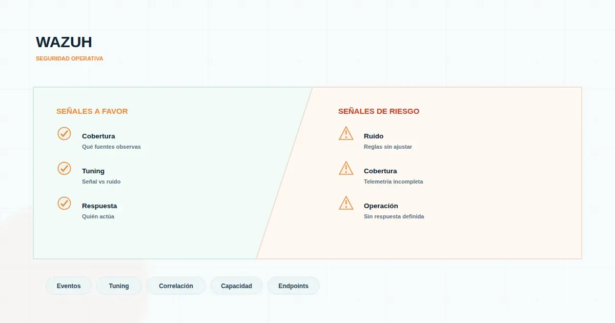 Diagrama del punto en que una regla de Wazuh pasa de aportar señal a generar volumen de alertas