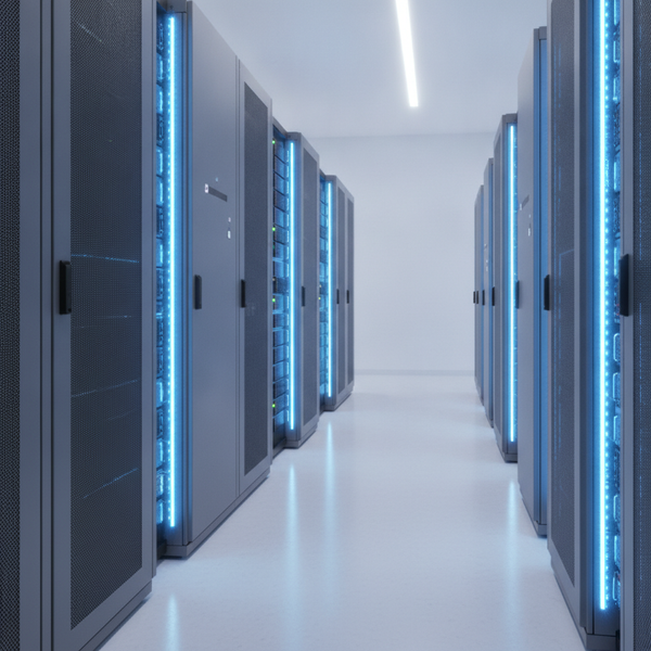 Centro de datos con servidores en racks representando infraestructura crítica tecnológica bajo normativa chilena