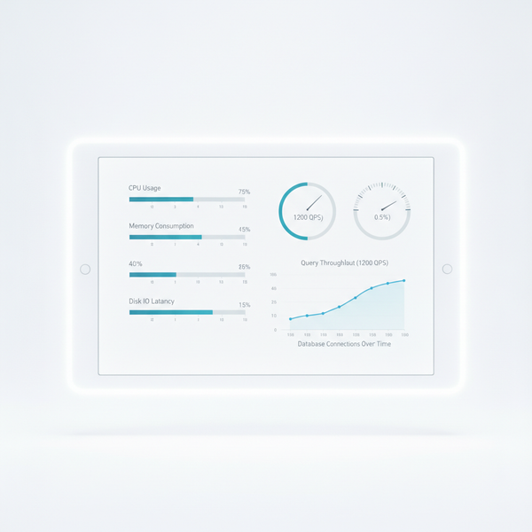 Dashboard técnico de monitoreo SQL Server con métricas de rendimiento y gráficos de base de datos