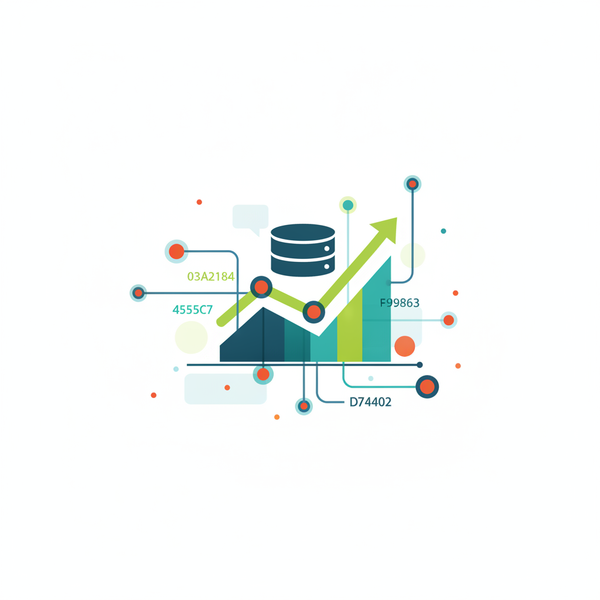 Representación abstracta de optimización de base de datos con gráficos de rendimiento y nodos de datos interconectados en tonos azul y verde técnico.