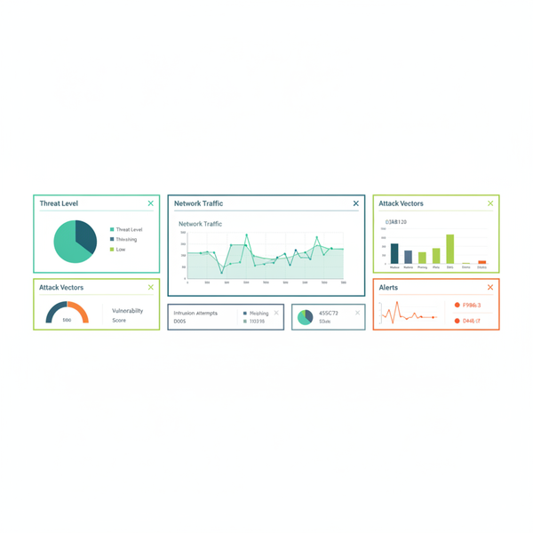 Dashboard de monitoreo de ciberseguridad con gráficos en tiempo real para CISO empresarial
