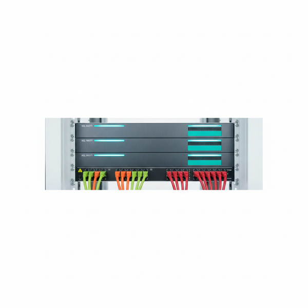 Servidor SQL Server en rack de data center con luces LED azules, representando servicio DBA SQL Server para empresas.