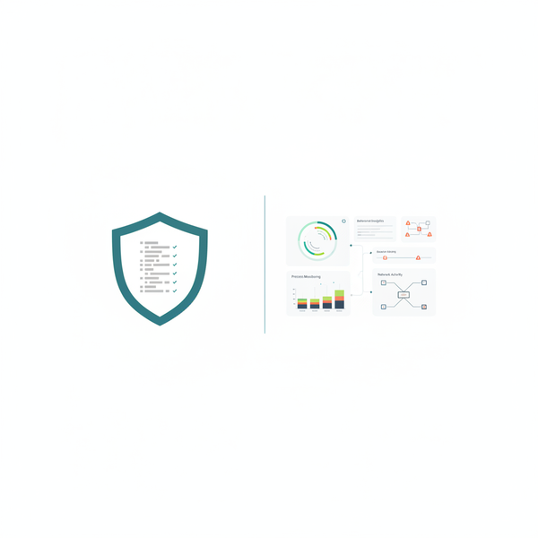 Comparación visual entre antivirus tradicional con firmas estáticas y plataforma EDR/XDR con telemetría y análisis de comportamiento en endpoint.