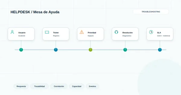Mesa de ayuda con tickets y engranaje que representa soporte reactivo